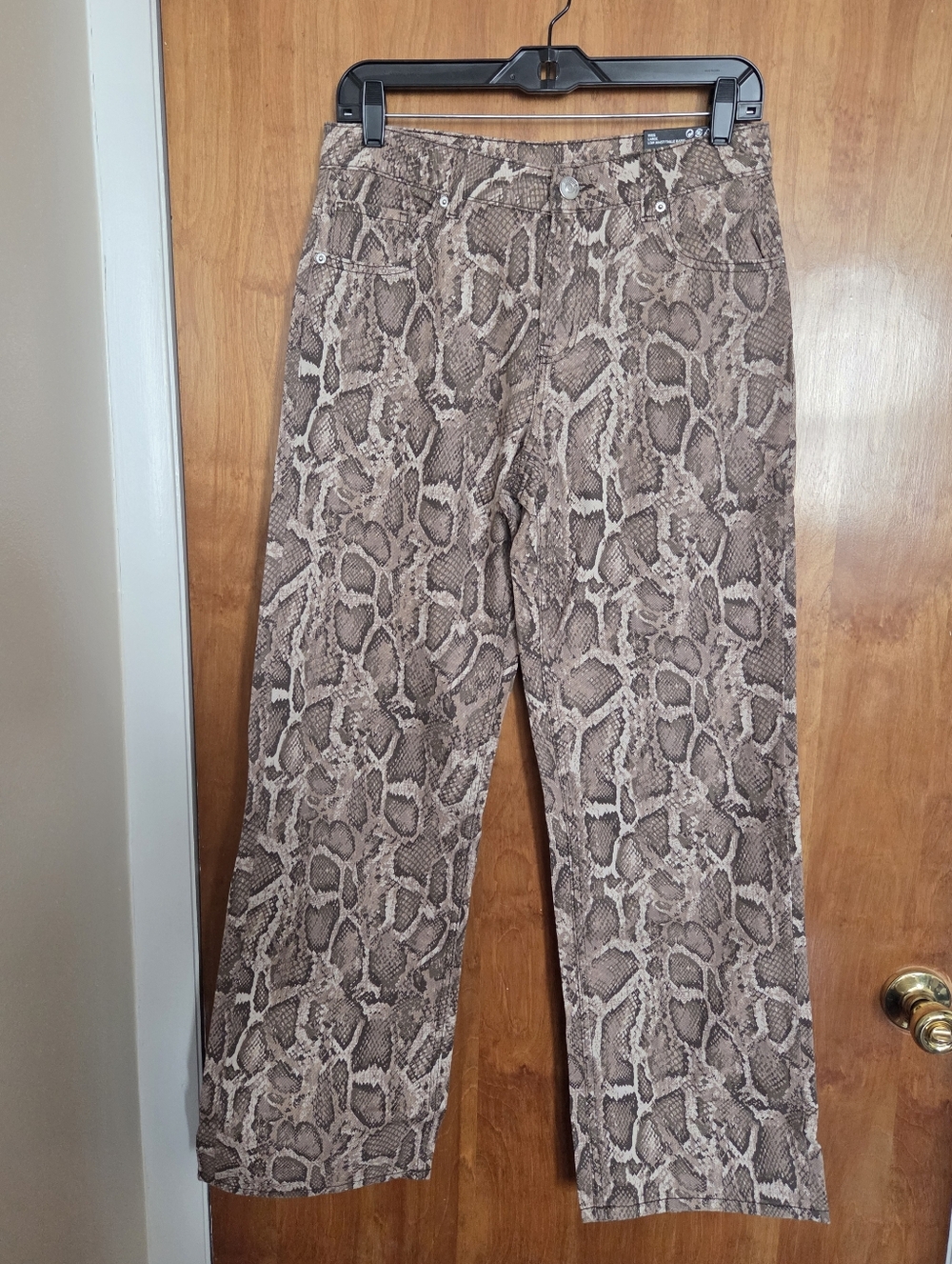 H&M Snake Print Wide Leg Pants - Neutral Brown Tones